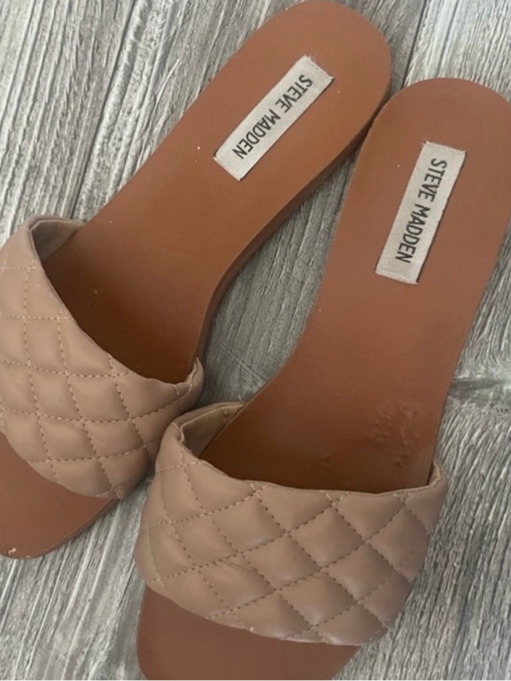 Steve Madden Quilted Slide Mules in Beige Taupe